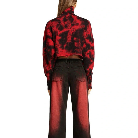 I.AM.GIA Ayden Cropped Tie Dye Turtleneck Sweater in Red & Black - Size Medium - Picture 3 of 9